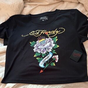 Ed Hardy Black Floral Crop Top